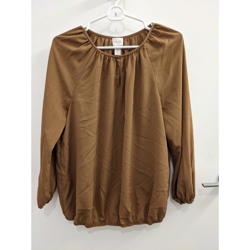 ❤️3/$25 CHICOS Brown Sheer Long Sleeve Blouse Top
